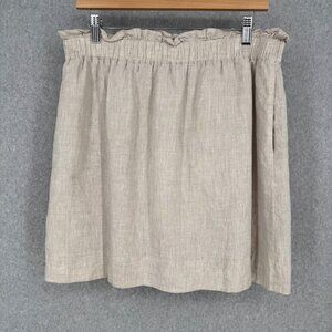 J Crew Womens Mini Linen Skirt Size 12 Tan Oatmeal Lined Pockets Elastic Waist